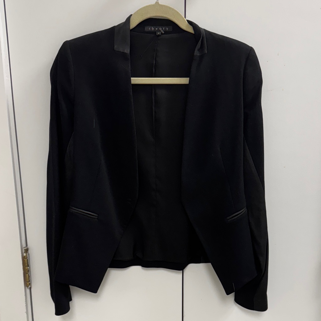 Theory Black Women's Blazer With Vegan Leather Piping On Sleeves And Collar